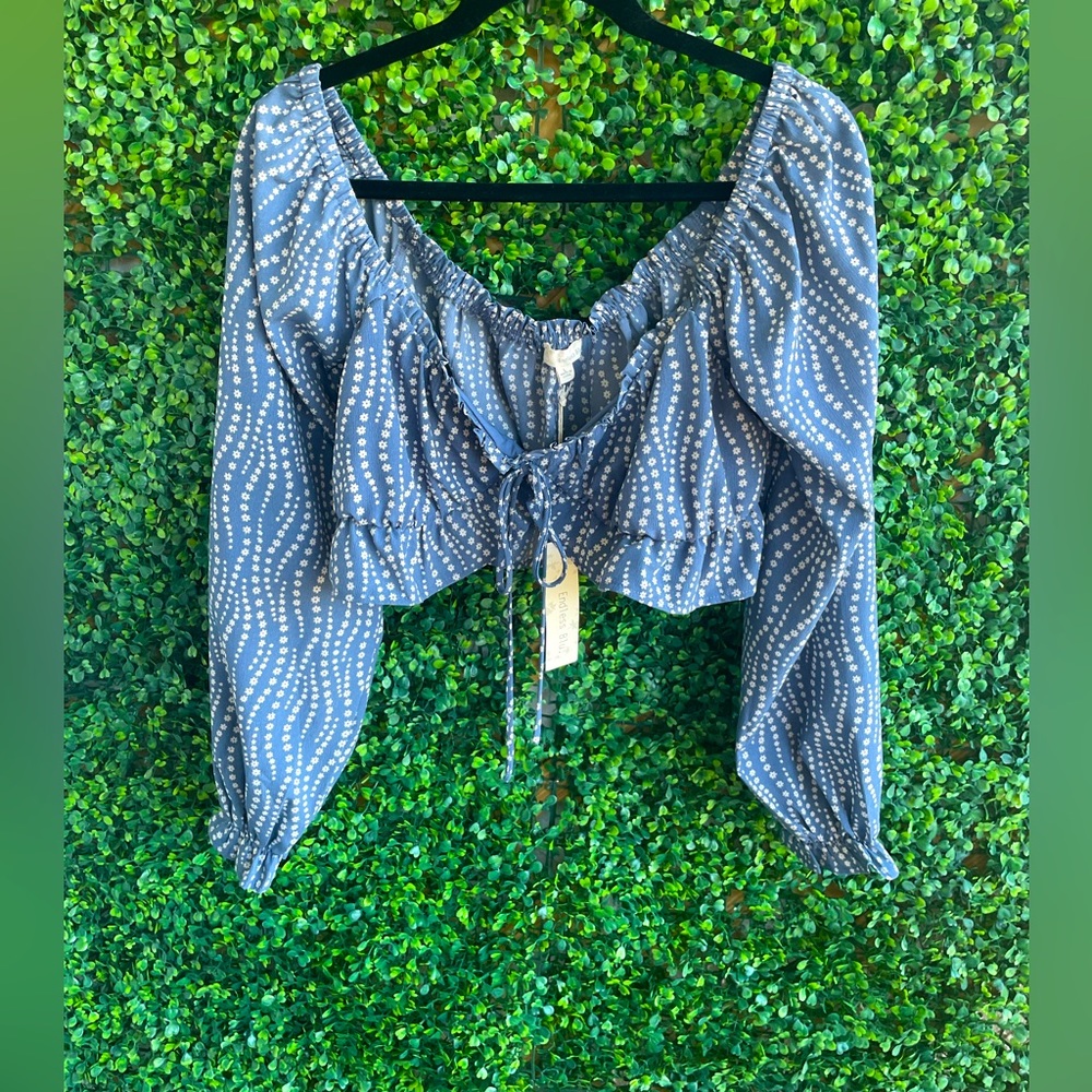 Endless Blu. - Cropped Long Sleeve Peasant Top - NWT